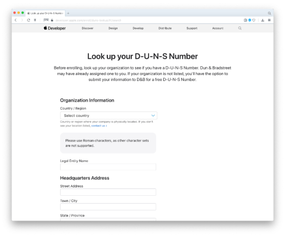 Получение D-U-N-S номера в Apple Developer Program